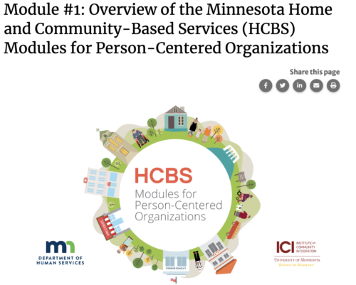 Landing page for module 1, overview of the Minnesota home and community-based (HCBS) modules for person-centered organizations